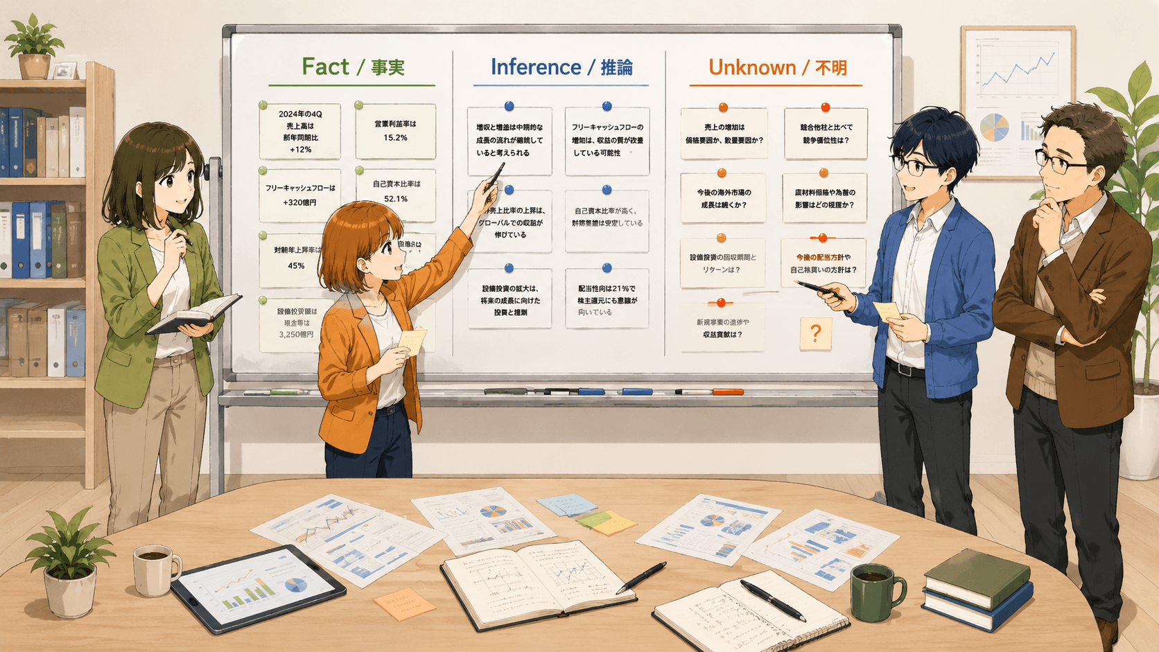 Fact Inference Unknownに分けて日本株候補を整理するイメージ